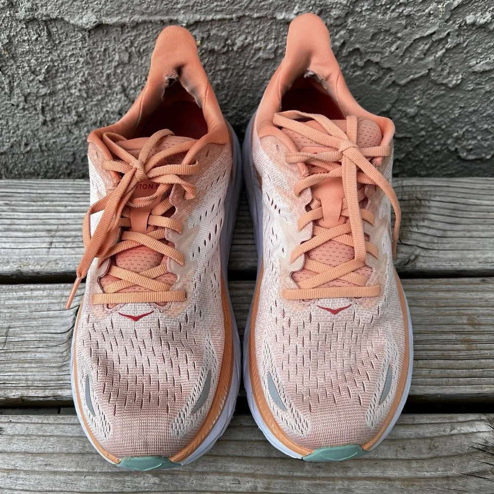 Hoka One One Shoes Women Size 9.5 Clifton 8 Running 7 Orange Road Sneakers